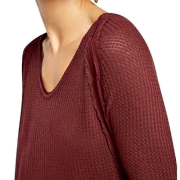 We the Free People Waffle Knit Laguna Thermal Long Sleeve Burgundy Shirt XS - Picture 3 of 12